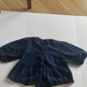 Velvet Heart Navy Blue Peplum Button-Front Blouse